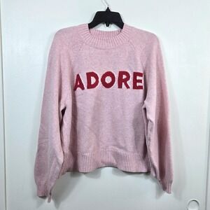 Old Navy Womens SoSoft Pink Adore Loose Crew-Neck Graphic Sweater XL Galenties